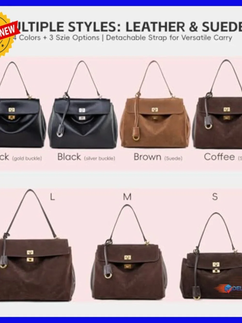 Large Suede Leather Tote Bag Adjustable Strap Work Travel Satchel